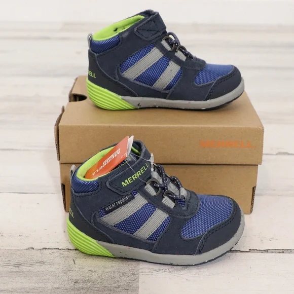 Merrell unisex child Bare Steps Ridge Hiking Boot, Navy/Green, 5 Toddler/Walker - Picture 2 of 9